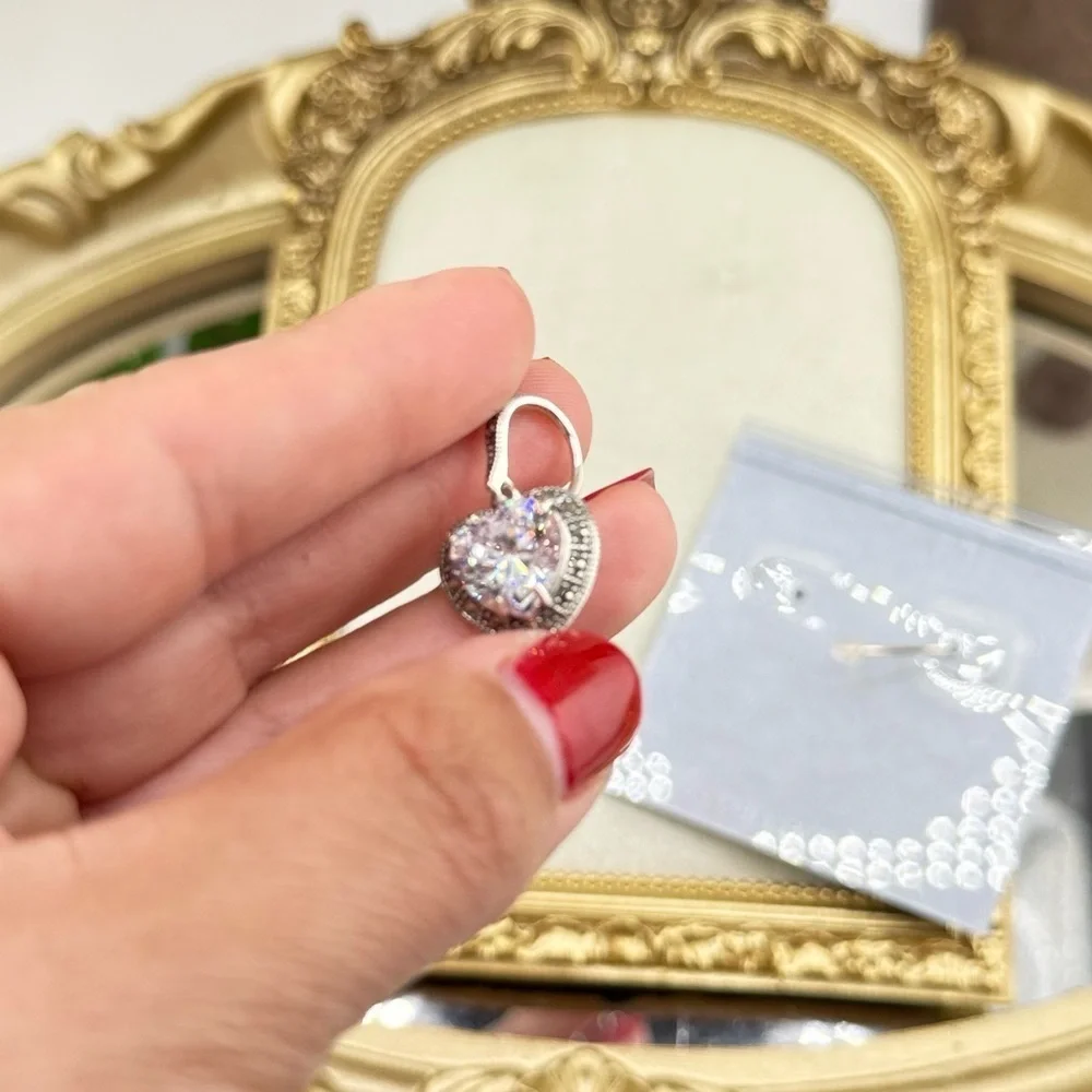 MARC Sterling Silver Swarovski Marcasite Heart Earrings